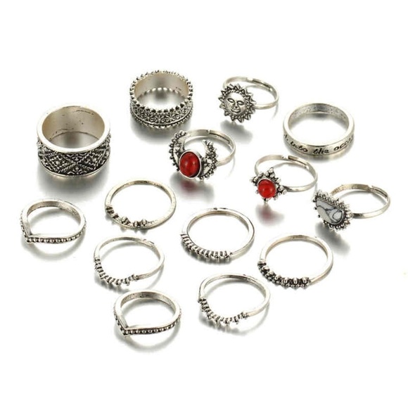 **BESS* 14-Pc Vintage Stone Fashion Ring Set - Picture 4 of 5